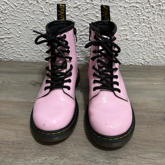 Dr. Martens Glossy Pink Kids Boots - Picture 2 of 8